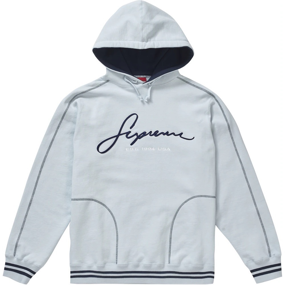 Supreme Contrast Ice Blue two tone Embroidered Hoodie FW19